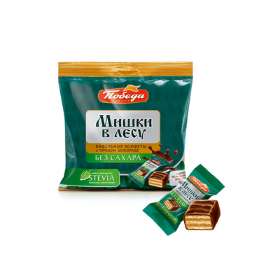 Sugar-Free Waffle Candies “Bears in the Forest” in Dark Chocolate, Pobeda, 150g