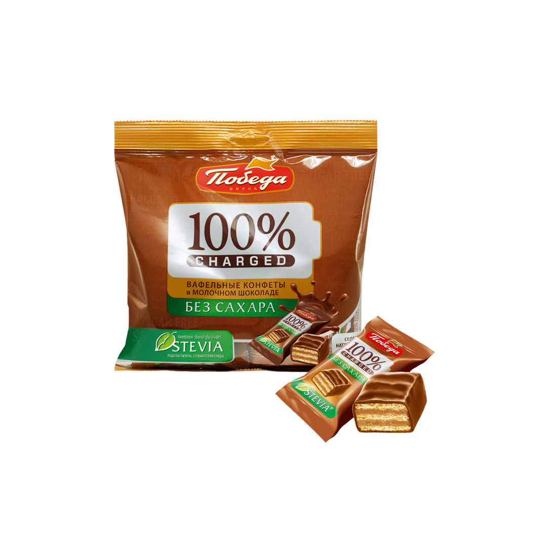 Sugar-Free Waffle Candies in Milk Chocolate, Pobeda, 150g