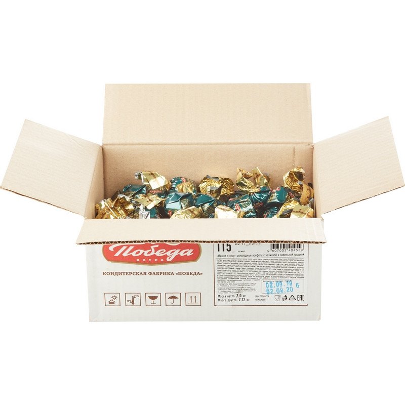 "Mishki v Lesu" Milk Chocolate Candy with Puffed Rice, Pobeda