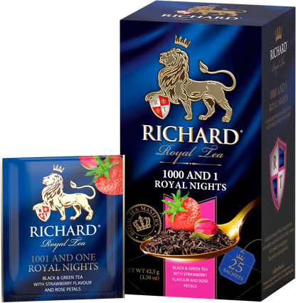 Richard 1000 and 1 Royal Nights, maasika- ja viinamarjamaitseline must ja roheline tee, teekotid 25x2g - Richard Tea Estonia