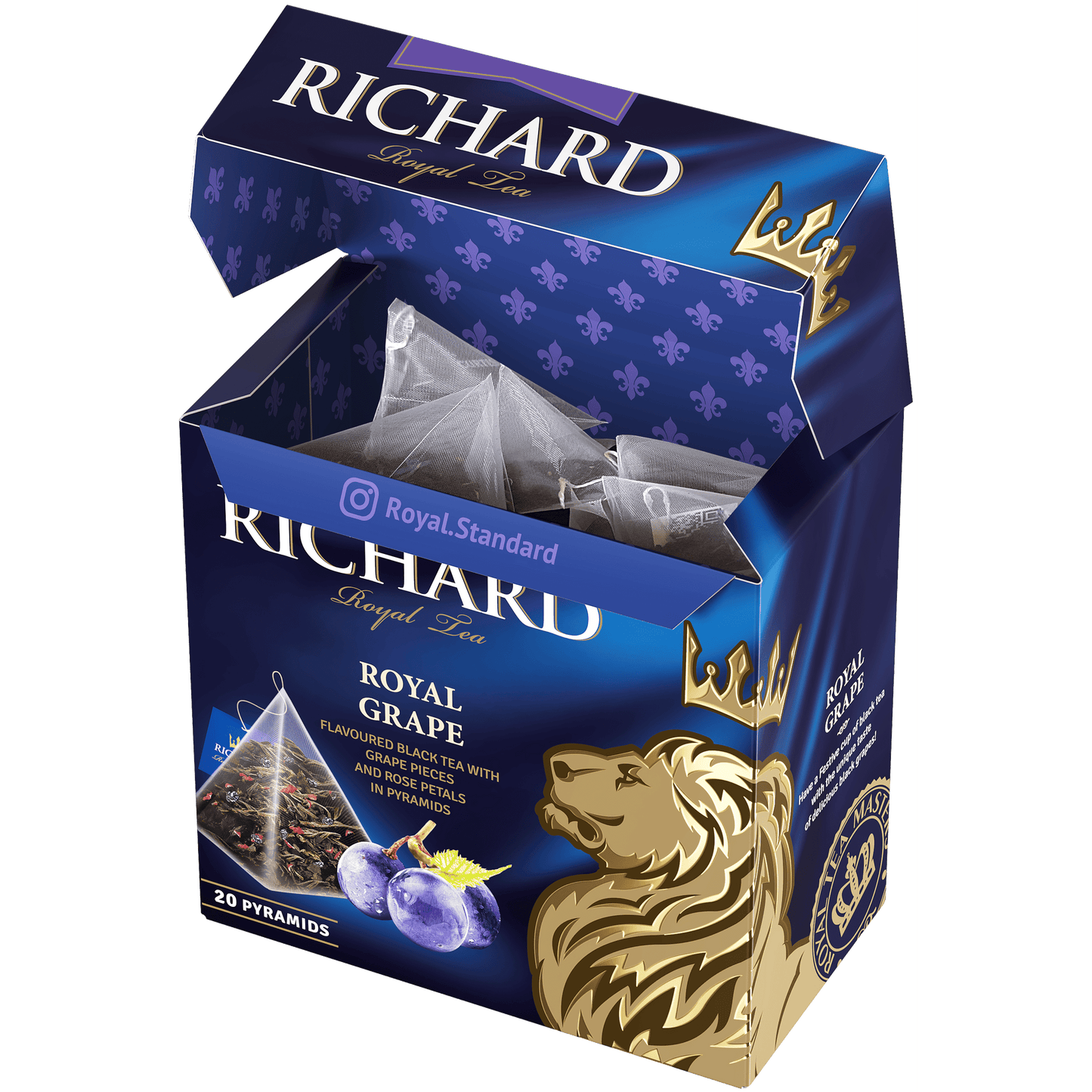 Richard "Royal Grape", musta maitsega suureleheline tee, 20 püramiidi