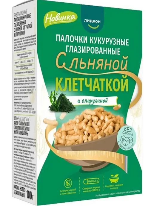 Glasuuritud maisipulgad linakiu ja spirulinaga, Lidkon, 100 g