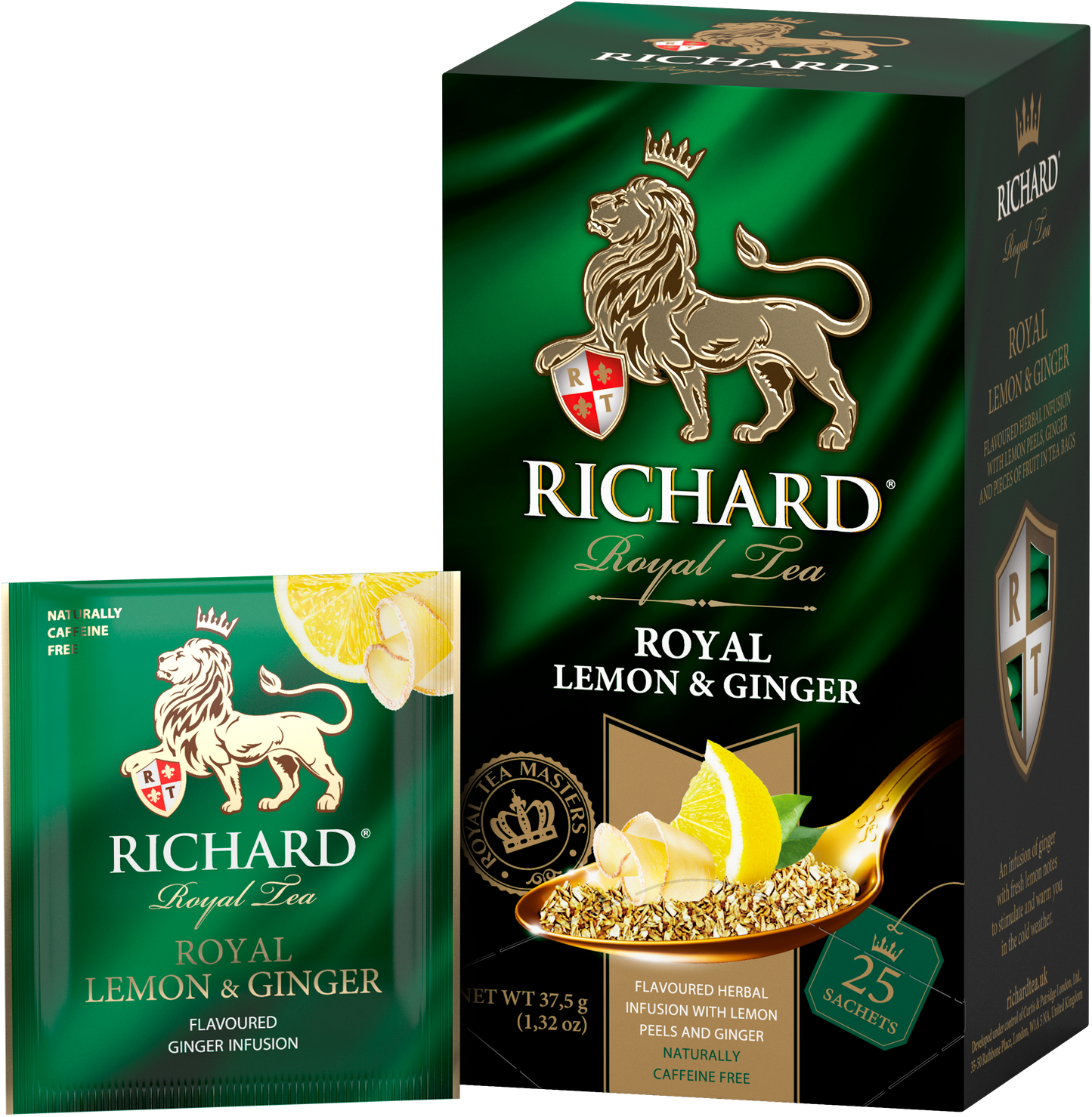 Royal Lemon & Ginger, roheline tee sidruni ja ingveriga, teekotid 25x2g. - Richard Tea Estonia