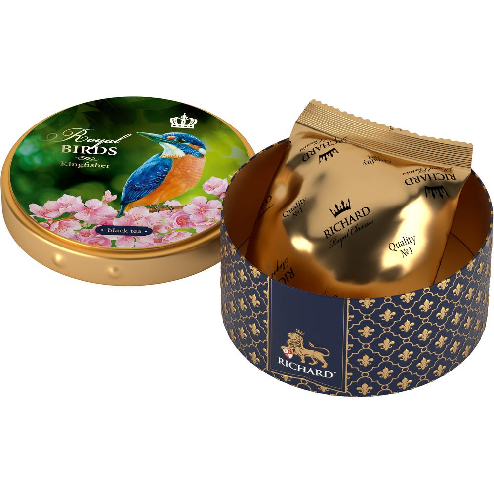 Royal Birds, lahtiste lehtede tee, tina 40 g ja 10 püramiidi, KINGFISHER