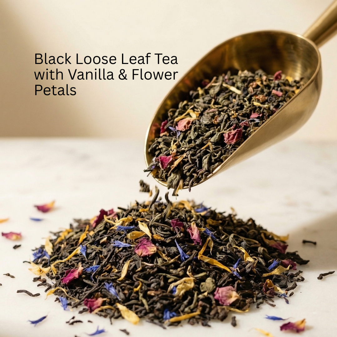 Vanilla Petal Tea Black Loose Leaf Tea with Vanilla & Flower Petals, Gourmeest