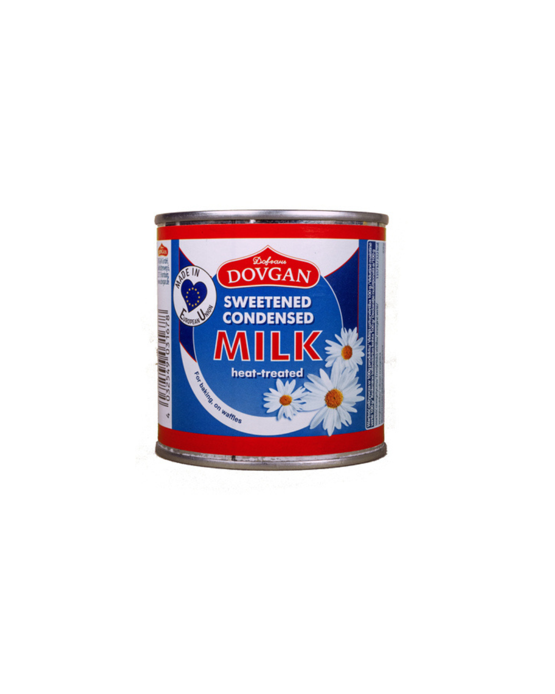 Can of Dovgan Sweetened Condensed Milk on a white background