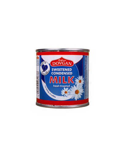 Can of Dovgan Sweetened Condensed Milk on a white background