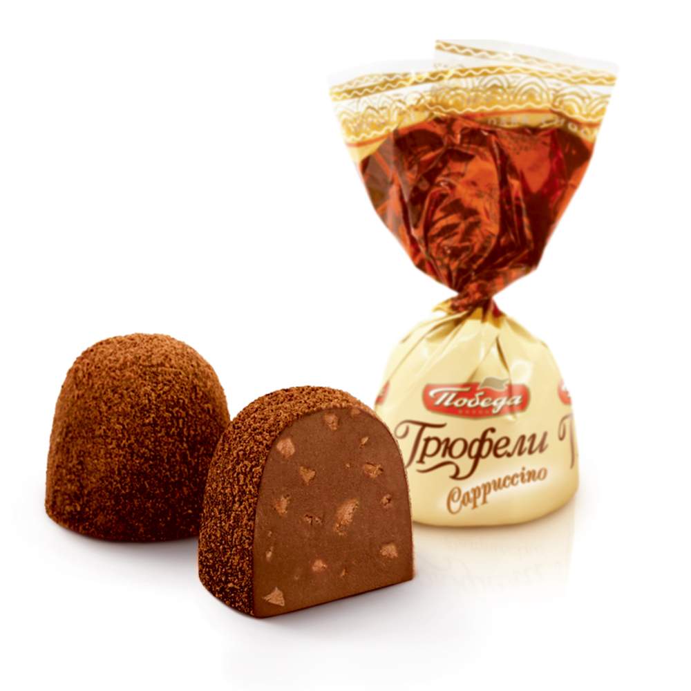 "Cappuccino Truffle" Candies with Puffed Rice in Dark Chocolate, Pobeda