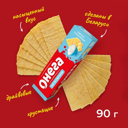 Onega Flat Potato Chips Sour Cream & Cheese Flavor, Azbuka Snekov, 90g