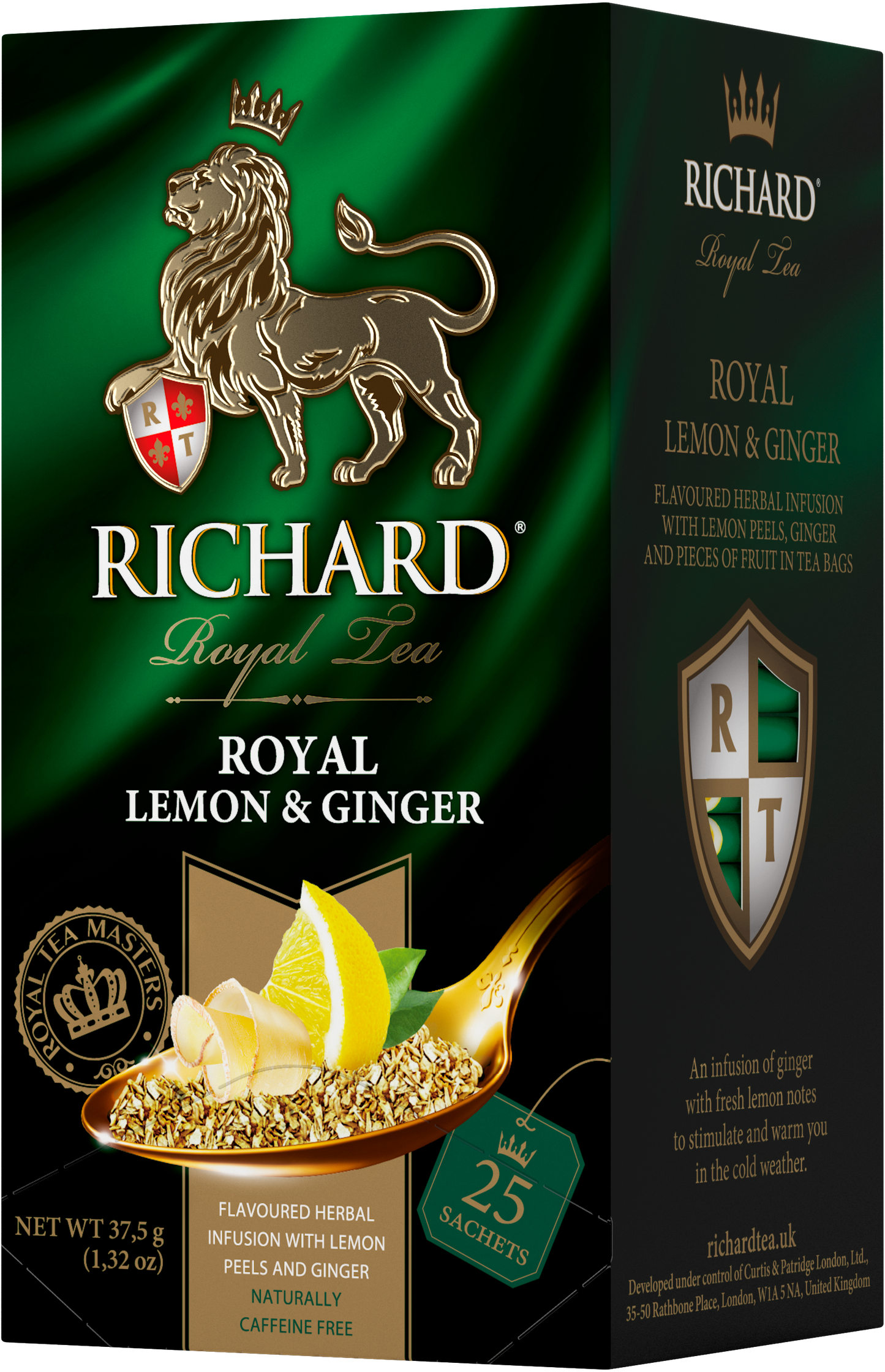 Royal Lemon & Ginger, roheline tee sidruni ja ingveriga, teekotid 25x2g. - Richard Tea Estonia