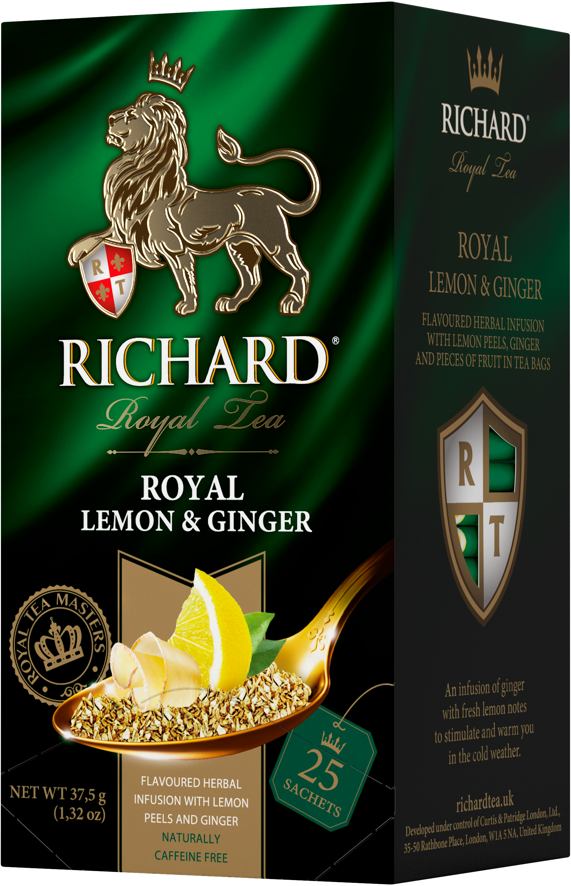 Royal Lemon & Ginger, roheline tee sidruni ja ingveriga, teekotid 25x2g. - Richard Tea Estonia