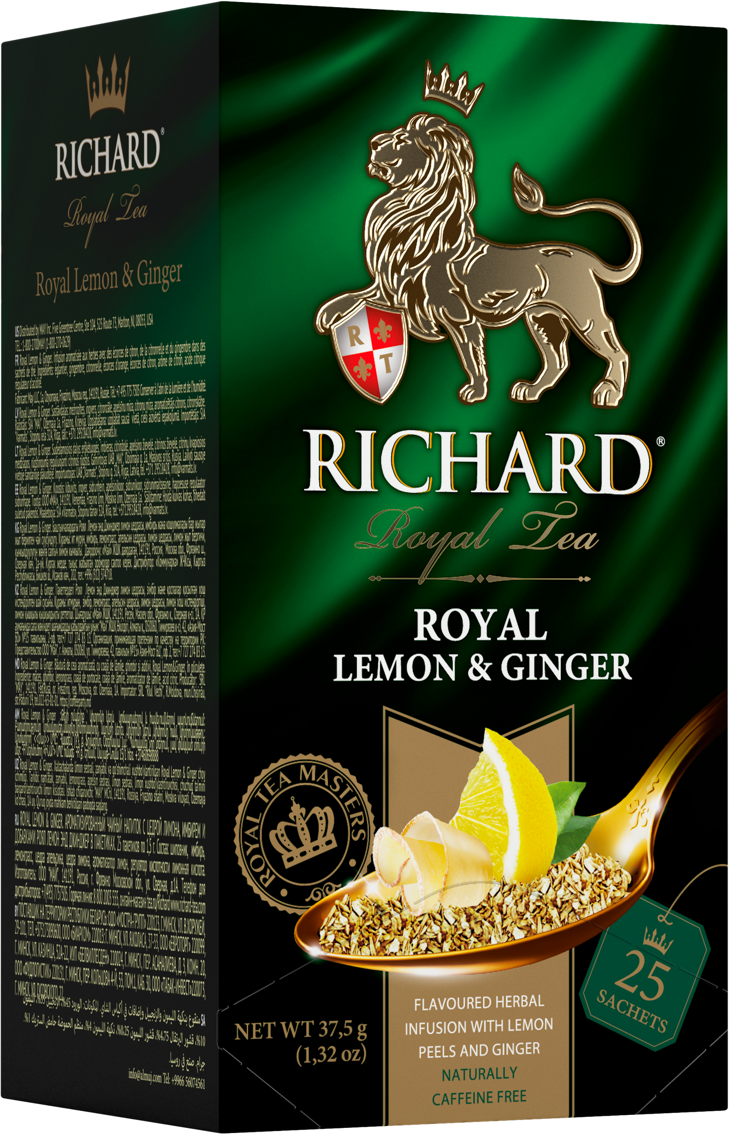 Royal Lemon & Ginger, roheline tee sidruni ja ingveriga, teekotid 25x2g. - Richard Tea Estonia