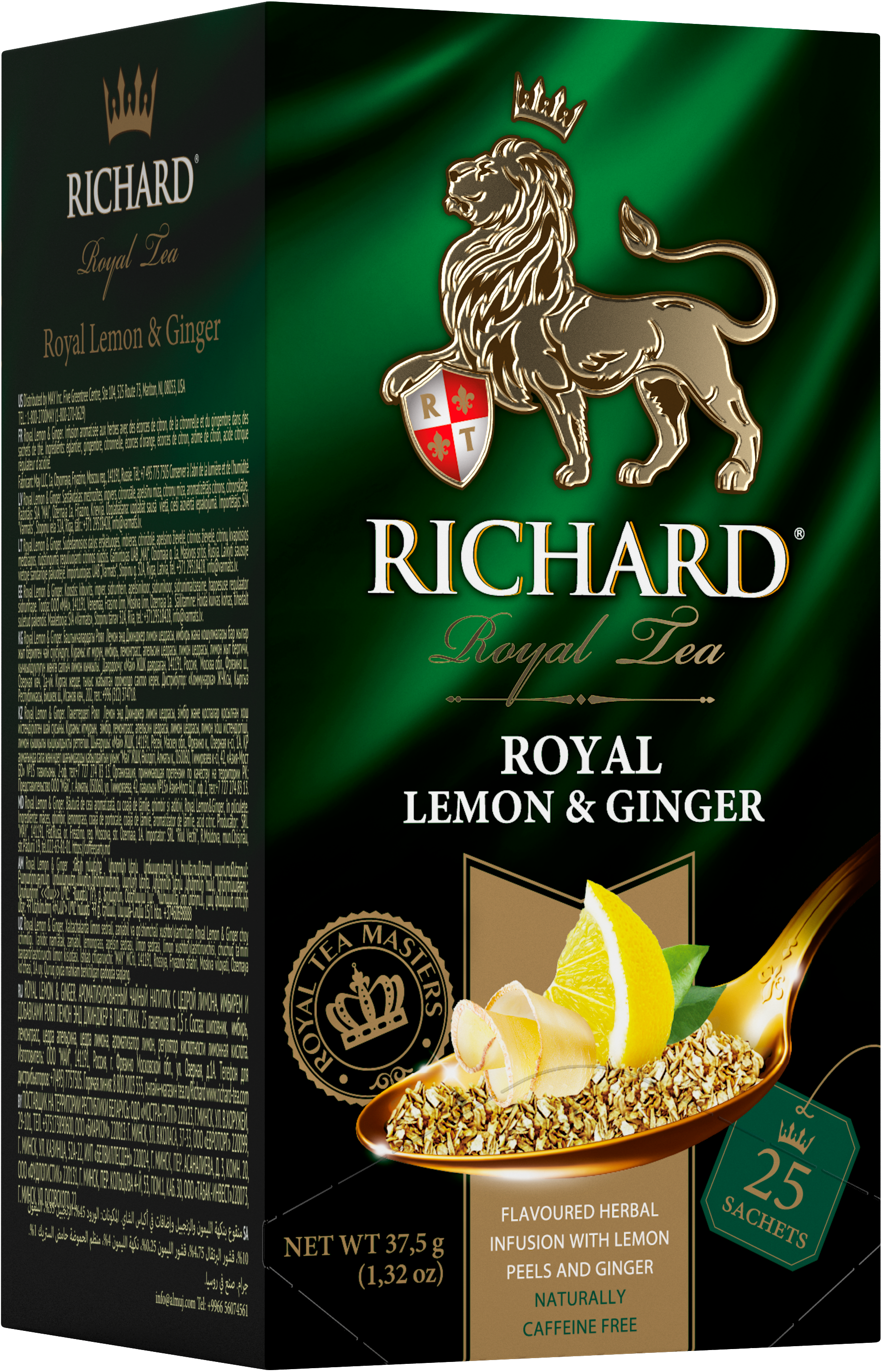 Royal Lemon & Ginger, roheline tee sidruni ja ingveriga, teekotid 25x2g. - Richard Tea Estonia