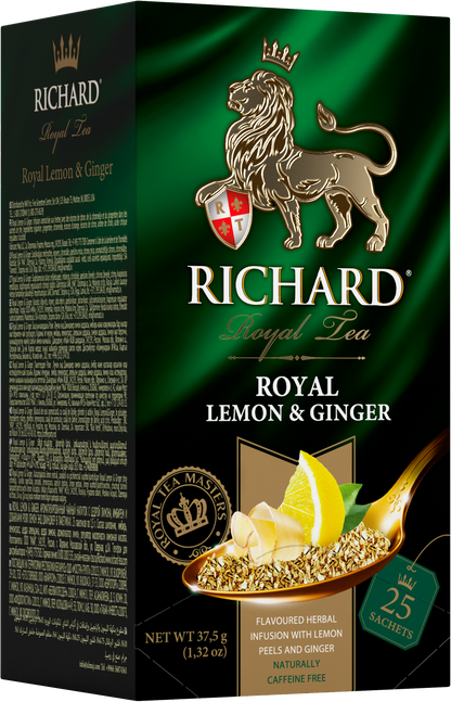 Royal Lemon & Ginger, roheline tee sidruni ja ingveriga, teekotid 25x2g. - Richard Tea Estonia