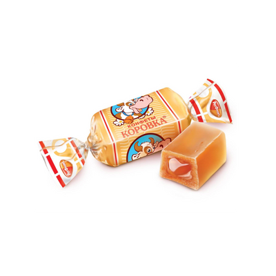 Caramel candy with a colorful wrapper on a white background