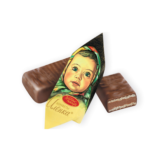 Chocolate bar with a vintage-style packaging featuring a child's face on a white background