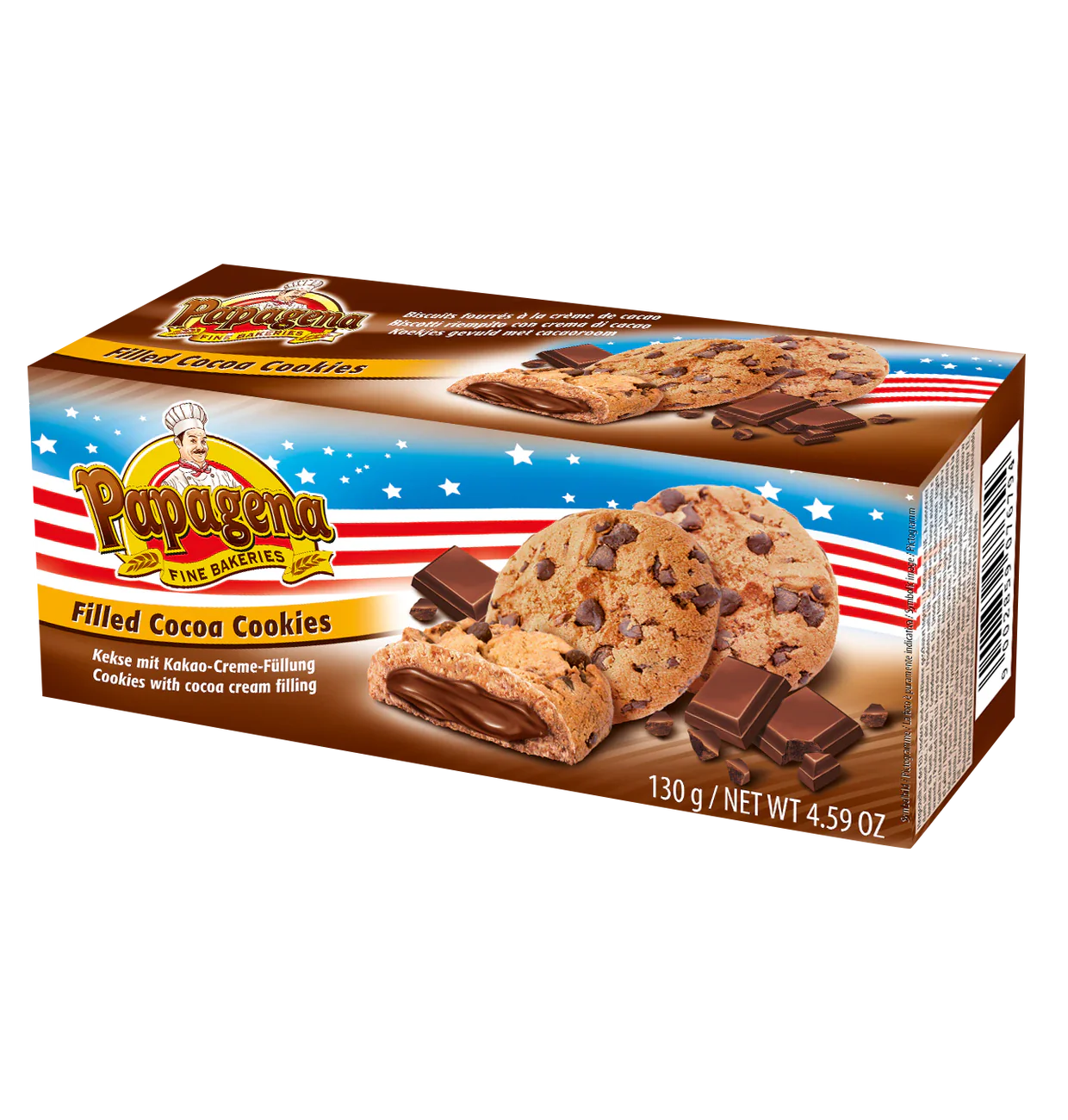 Choco Chip Cookies with chocolate cream filling, Papagena, 130g