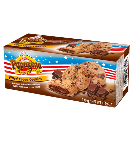 Choco Chip Cookies with chocolate cream filling, Papagena, 130g