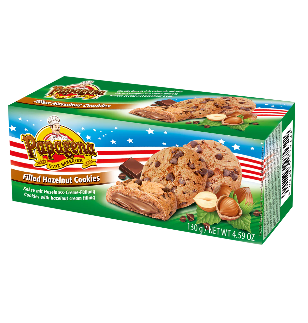 Choco Chip Cookies with hazelnut cream filling, Papagena, 130g