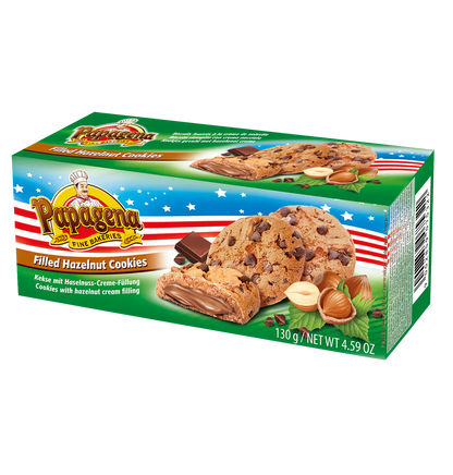 Choco Chip Cookies with hazelnut cream filling, Papagena, 130g