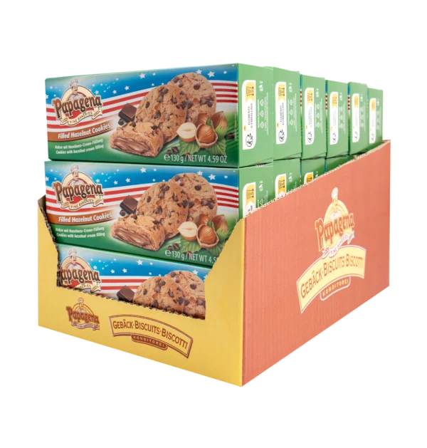 Choco Chip Cookies with hazelnut cream filling, Papagena, 130g