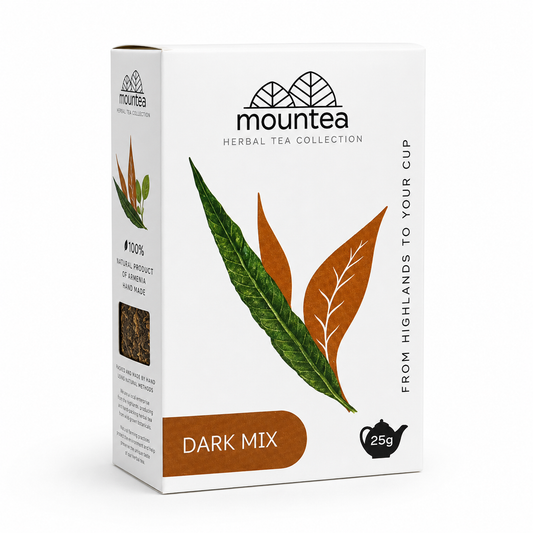 Mountea Dark Mix herbal tea packaging on a white background