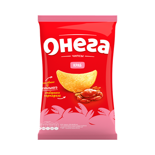 Onega Crab-Flavored Potato Chips from Raw Potatoes, Azbuka Snekov, 120g