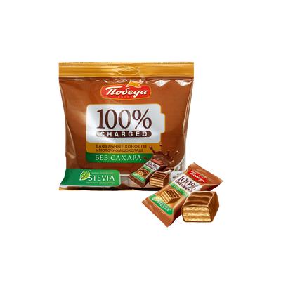 Sugar-Free Waffle Candies in Milk Chocolate, Pobeda, 150g