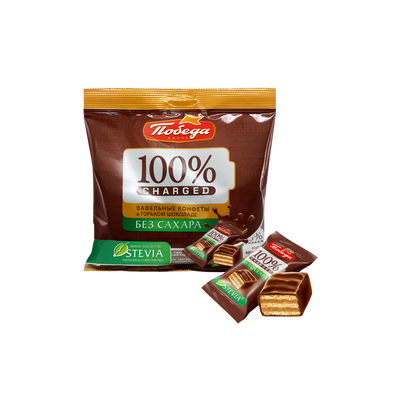 Sugar-Free Waffle Candies in Dark Chocolate, Pobeda, 150g