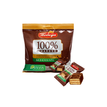Sugar-Free Waffle Candies in Dark Chocolate, Pobeda, 150g