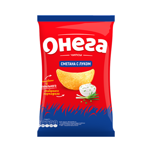 Onega Sour Cream & Onion Potato Chips from Raw Potatoes, Azbuka Snekov, 120g