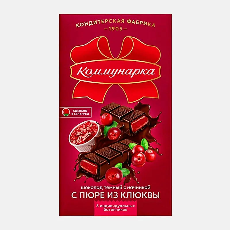 Tume šokolaad jõhvikatäidisega, Kommunarka, 180 g