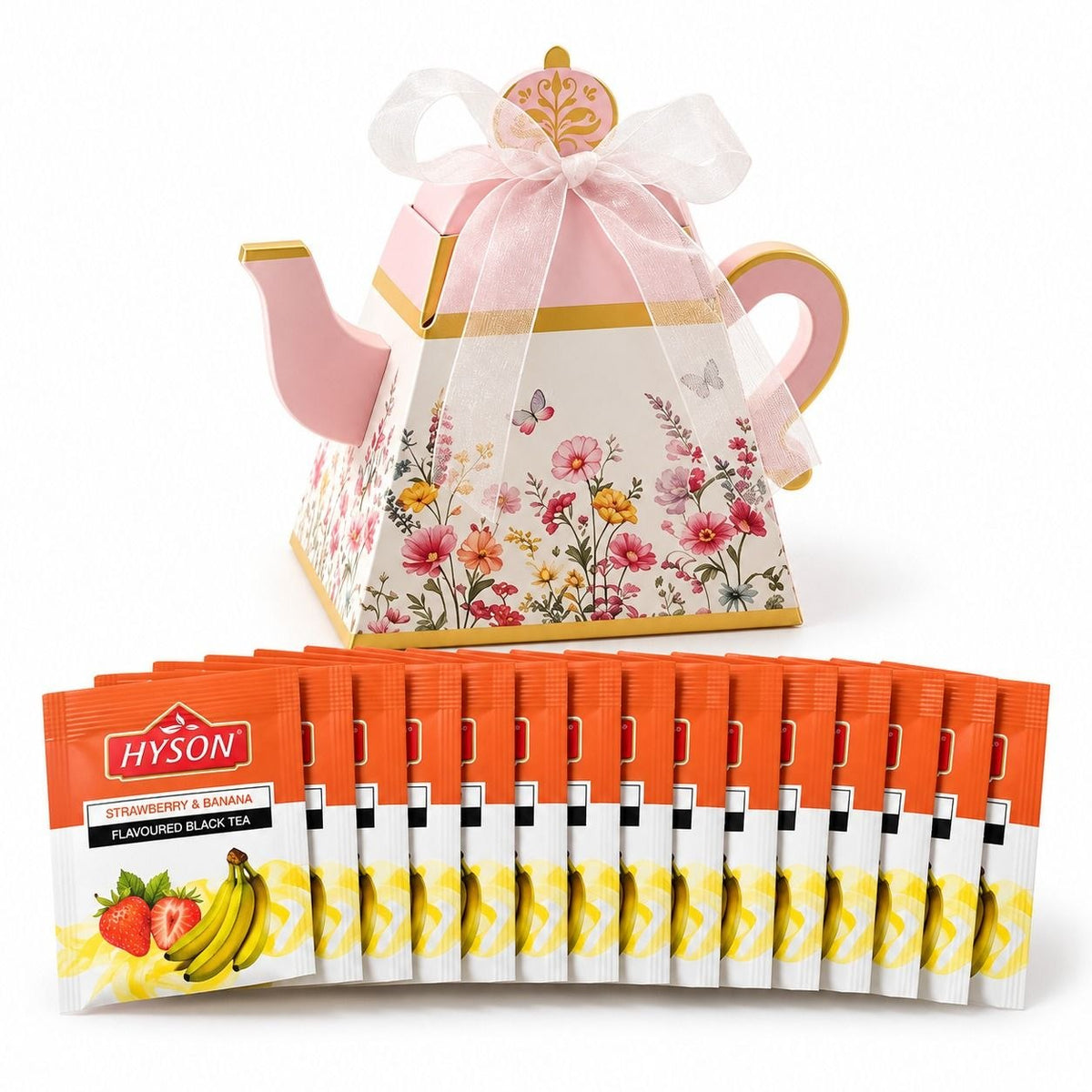HYSON Strawberry & Banana Tea Gift Set in Pink Teapot Box, HYSON, 40g