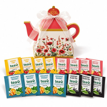 Tea Moments Assorted Tea Gift Set in Red Teapot Box, Tea Moments, 40.8g