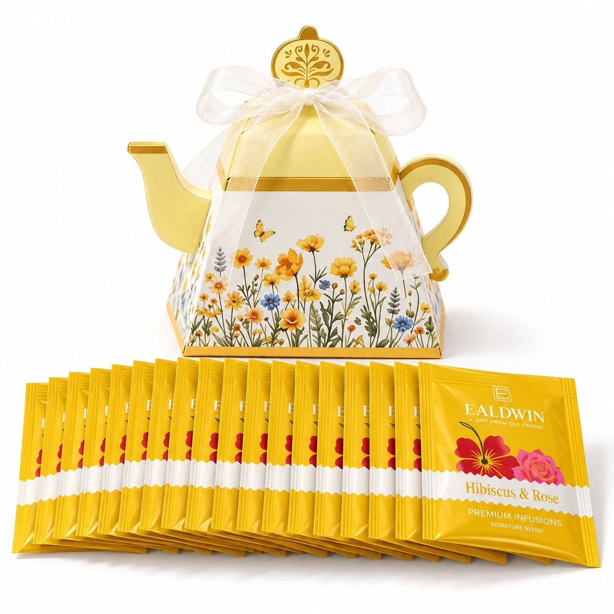 EALDWIN Hibiscus & Rose Tea Gift Set in Yellow Teapot Box, EALDWIN, 40g