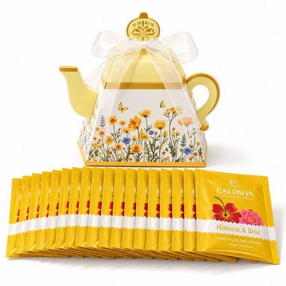 EALDWIN Hibiscus & Rose Tea Gift Set in Yellow Teapot Box, EALDWIN, 40g