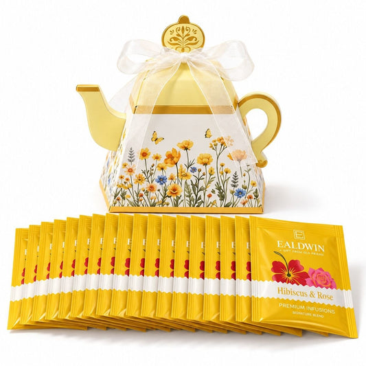 EALDWIN Hibiscus & Rose Tea Gift Set in Yellow Teapot Box, EALDWIN, 40g