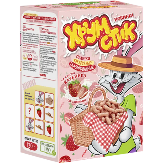 Glasuuritud maisipulgad maasika ja koore maitsega, Khrum-Stik, 120 g